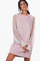 Boohoo Hanna Lace Sleeve Sweat Dress