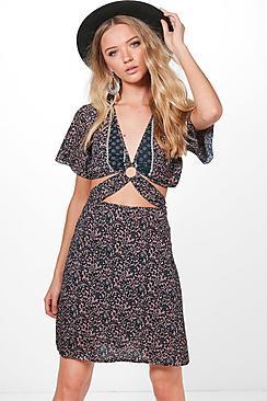 Boohoo Veronica D-ring Printed Skater Dress