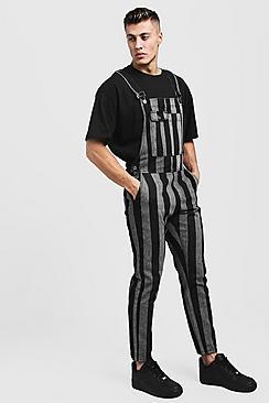 Boohoo Slim Fit Printed Stripe Denim Overalls