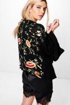 Boohoo Poppy Boutique Full Back Embroidered Kimono Black