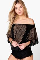 Boohoo Tanya Placement Print Off The Shoulder Woven Top Black