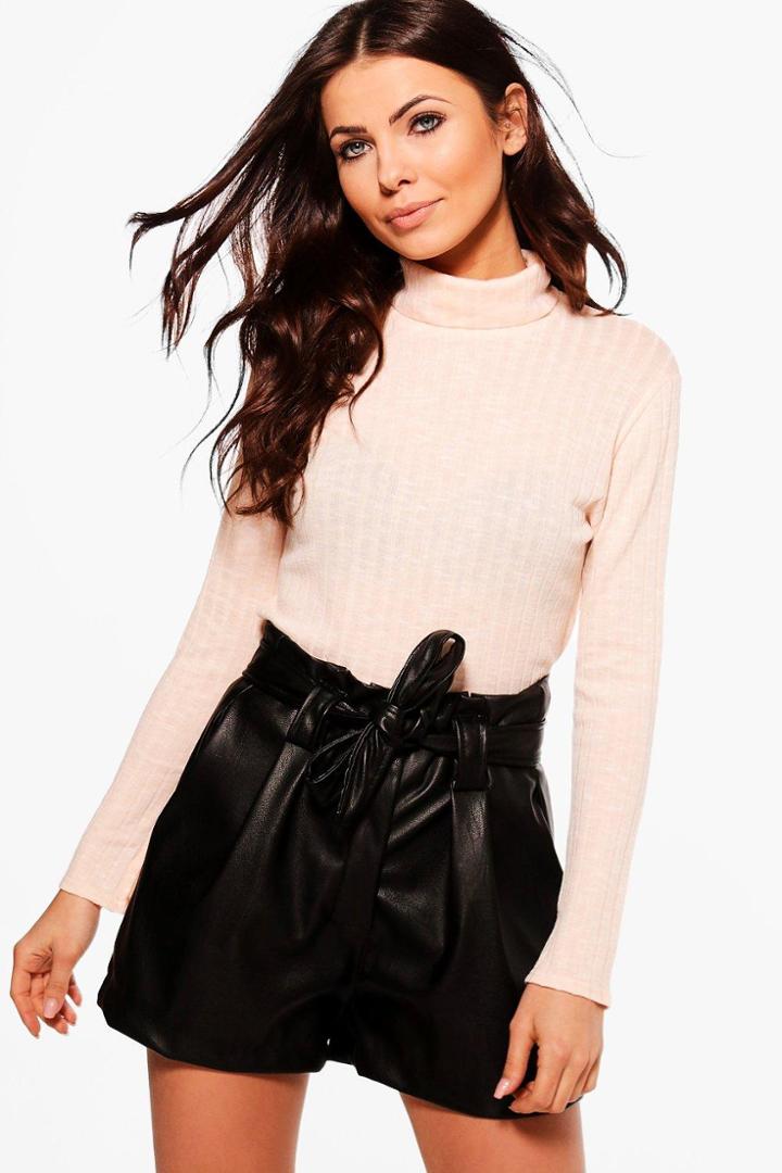 Boohoo Petite Micha Turtle Neck Split Sleeve Knitted Top Lotus