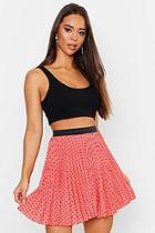 Boohoo Spot Elastic Waist Pleated Mini Skirt