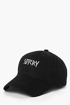 Boohoo Black Sorry Embroidered Cap
