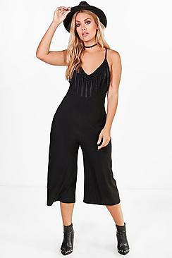 Boohoo Plus Tassel Trim Culotte Jumpsuit