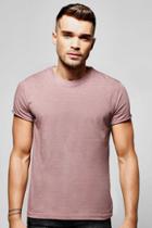 Boohoo Crew Neck T-shirt With Rolled Sleeve Brown