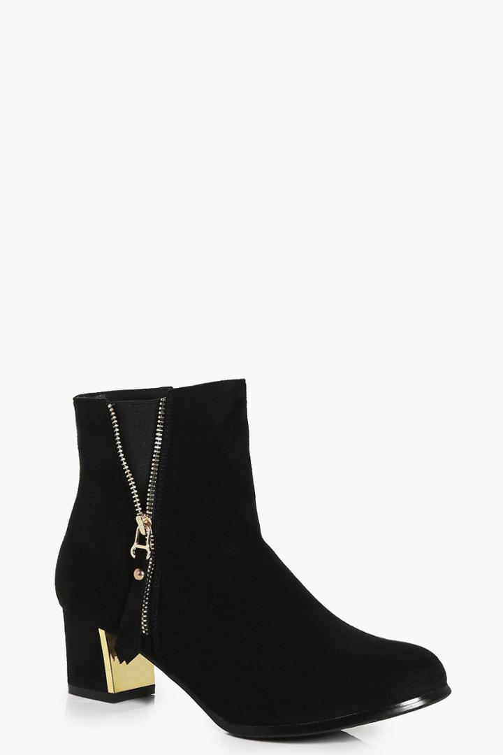 Boohoo Maya Zip Detail Block Heel Ankle Boot Black