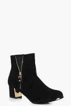Boohoo Maya Zip Detail Block Heel Ankle Boot Black