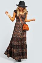 Boohoo Julia Elastic Gypsy Tierred Maxi Dress Multi