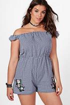Boohoo Plus Ciara Applique Gingham Bardot Playsuit