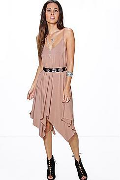 Boohoo Jen Asymmetric Hem Strappy Swing Dress