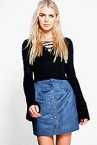 Boohoo Marlin Button Front Woven Suedette Mini Skirt