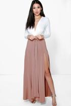 Boohoo Mila Obi Tie Split Front Full Maxi Skirt Rose