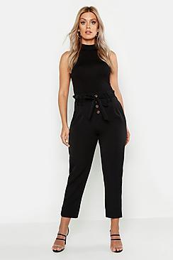 Boohoo Plus Button Detail Tie Waist Tapered Trouser