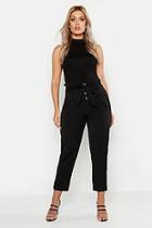 Boohoo Plus Button Detail Tie Waist Tapered Trouser