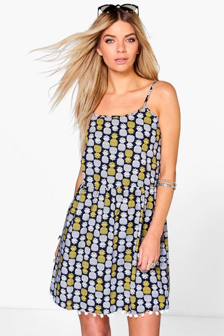 Boohoo Veronica Pinapple Print Strappy Dress Navy