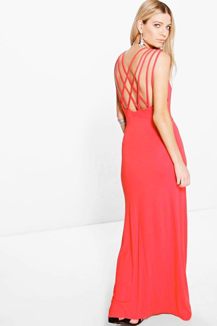 Boohoo Katia Cross Back Strap Detail Maxi Dress Red