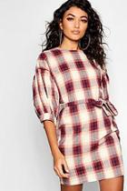Boohoo Checked Volume Sleeve Shift Dress