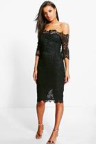 Boohoo Boutique Mi Crochet Off Shoulder Midi Dress Black