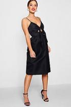 Boohoo Petite Hayley Woven Knot Front Midi Skater Dress