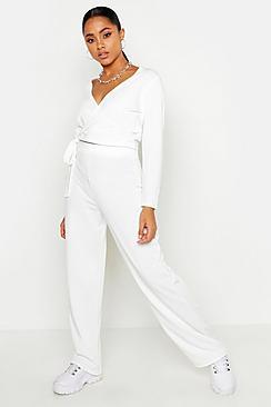 Boohoo Wrap Top & Wide Leg Jogger Lounge Set