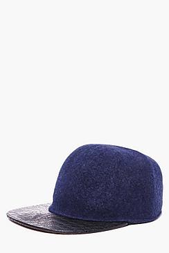 Boohoo Navy Wool Look Contrast Peak Snap Back Cap