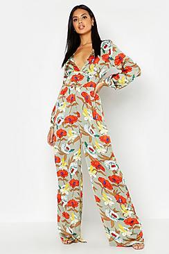 Boohoo Floral Button Detail Jumpsuit