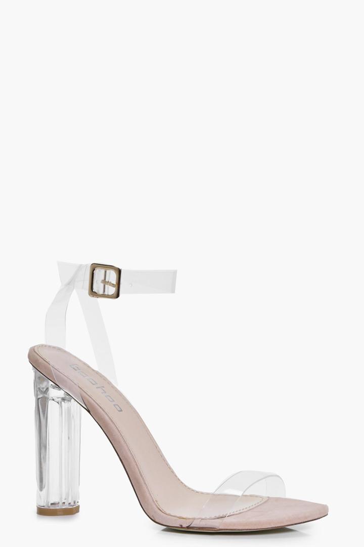 Boohoo Lola Clear Cylinder Two Part Heels Nude