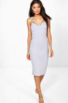 Boohoo Anna Buckle Trim Detail Midi Bodycon Dress Grey