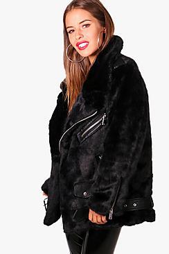 Boohoo Petite Louisa Faux Fur Aviator Coat