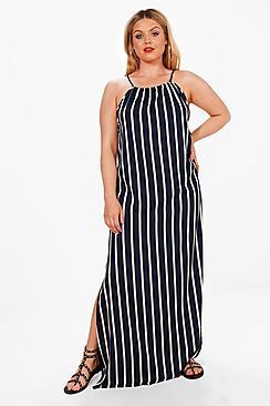 Boohoo Plus Frankie Stripe Tie Front Maxi Dress