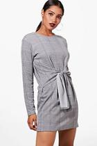 Boohoo Harper Knot Front Checked Shift Dress