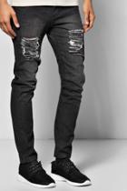 Boohoo Slim Fit Rigid Jeans With Extreme Knee Rips Black