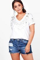 Boohoo Plus Sarah Embellished V Neck Tee