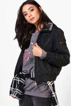 Boohoo Nicole Bomber With Faux Fur Collar Black