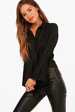 Boohoo Petite Pleat Cuff Woven Shirt