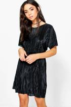 Boohoo Heather Fine Pleat Dress Black