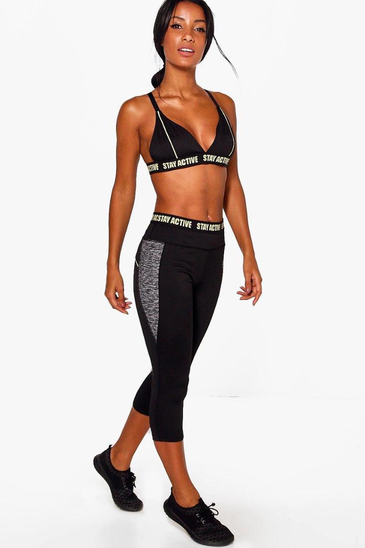 Boohoo Aimee Fit Stay Active Capri Running Leggings Black