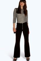 Boohoo Arianna Zip Front Tailored Velvet Trousers Wine