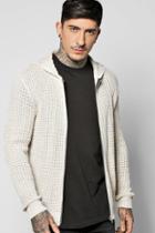 Boohoo Zip Through Knitted Hoodie With Twisted Yarn Oatmeal