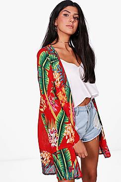 Boohoo Kerry Tropical Print Midi Kimono