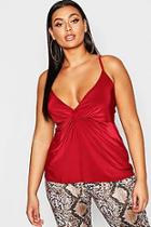 Boohoo Plus Slinky Knot Front Cami Top