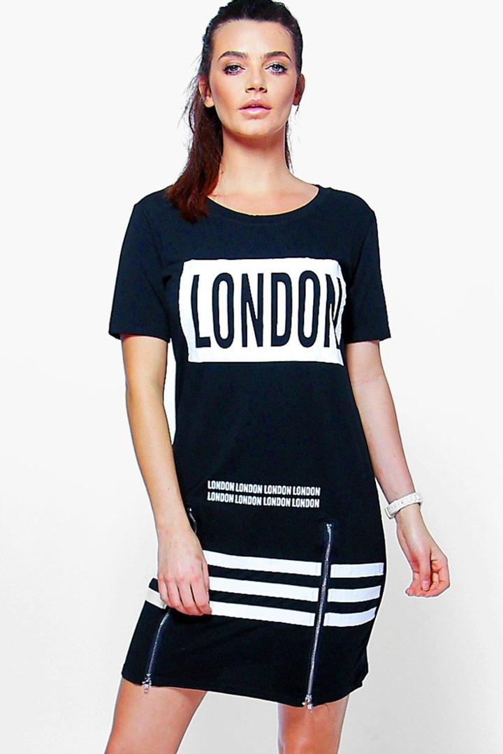 Boohoo Melissa Sports London Printed T-shirt Dress Black