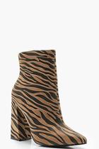 Boohoo Zebra Pointed Block Heel Boots