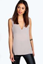 Boohoo Anna Deep V Neck Sleeveless Tank Grey