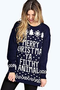 Boohoo Eva Merry Christmas Ya Filthy Animal Jumper