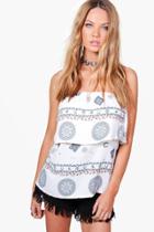 Boohoo Charlie Printed Woven Off The Shoulder Top White