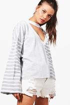 Boohoo Ella Spliced Stripe Choker Tee