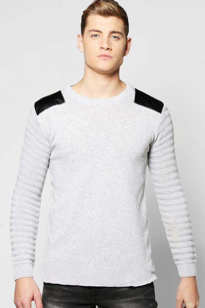 Boohoo Knitted Jumper With Biker Details Grey