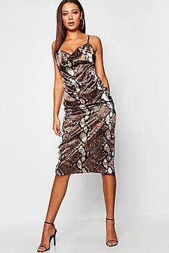 Boohoo Tall Cowl Neck Snake Print Mini Dress